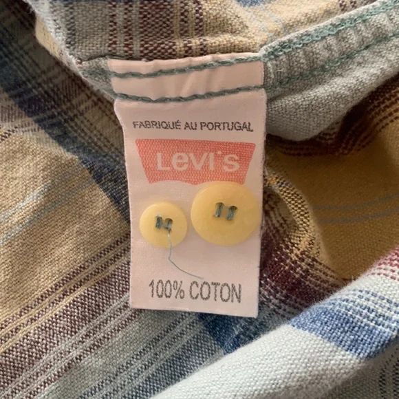 Levi’s Vintage Cotton Plaid Button Down Shirt Made in Portugal Men’s Size Large - Picture 5 of 6